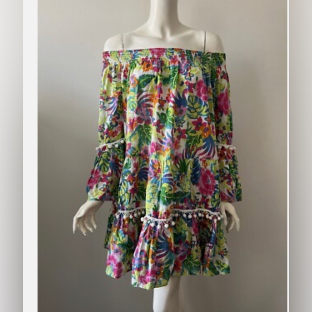 New True Destinations Floral Printed Off Shoulder Cotton Dress cover up XS